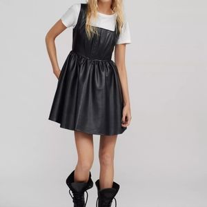 Black Faux Leather Skater Dress with Corset Top